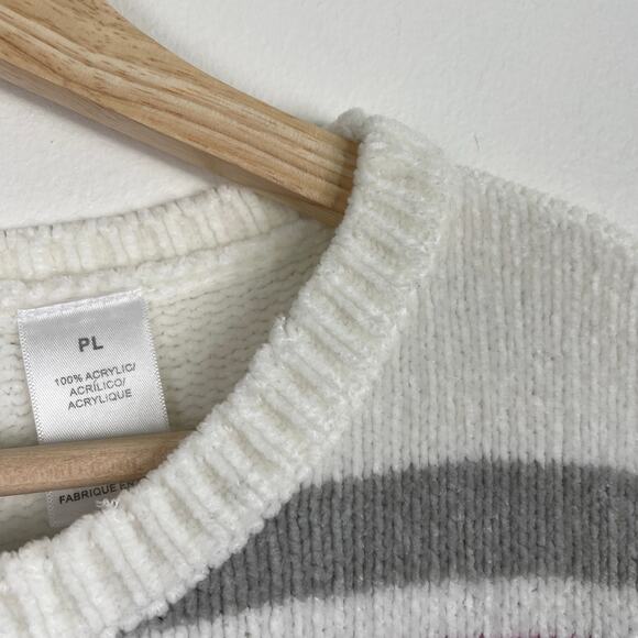 VTG Alfred Dunner Sweater LP Purple White Striped Chenille Pullover Grandma - Picture 14 of 15